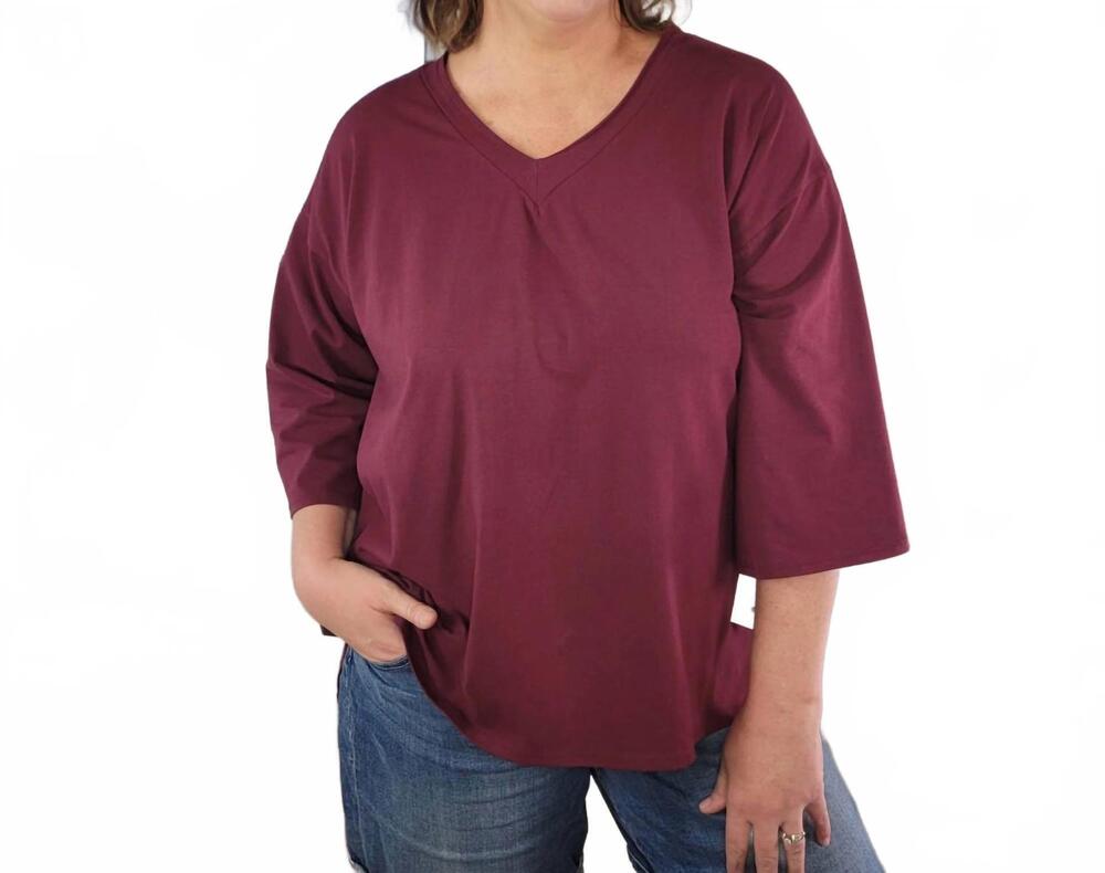 NEW SEW IN LOVE esme v-neck top in burgundy